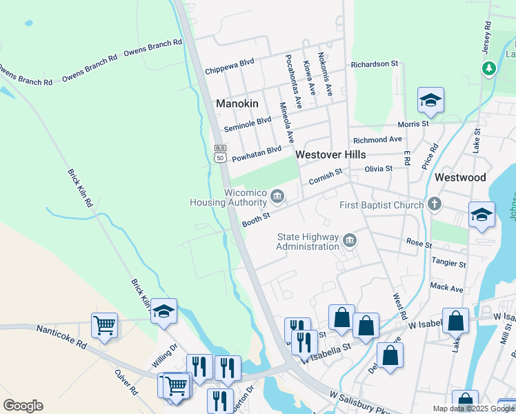 map of restaurants, bars, coffee shops, grocery stores, and more near 28706 West Salisbury Parkway in Salisbury