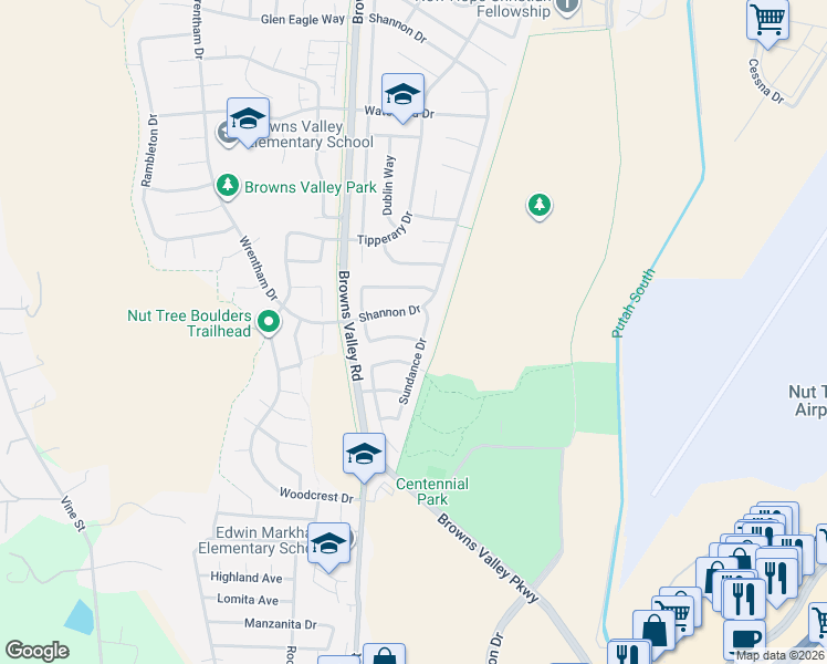 map of restaurants, bars, coffee shops, grocery stores, and more near 179 Suncrest Way in Vacaville