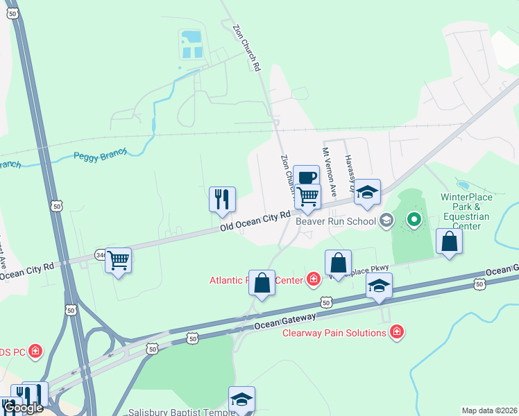 map of restaurants, bars, coffee shops, grocery stores, and more near 6750 Edwards Avenue in Salisbury
