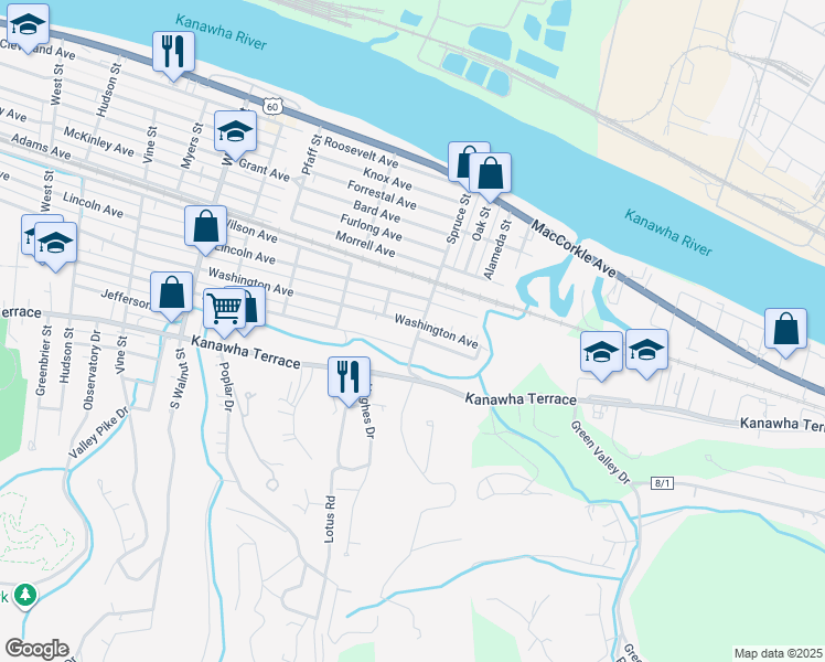 map of restaurants, bars, coffee shops, grocery stores, and more near 2761 Washington Avenue in Saint Albans