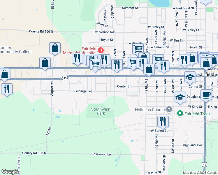 map of restaurants, bars, coffee shops, grocery stores, and more near 300 Southwest 11th Street in Fairfield