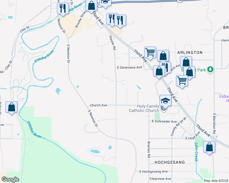map of restaurants, bars, coffee shops, grocery stores, and more near 813 Giesler Road in Jasper