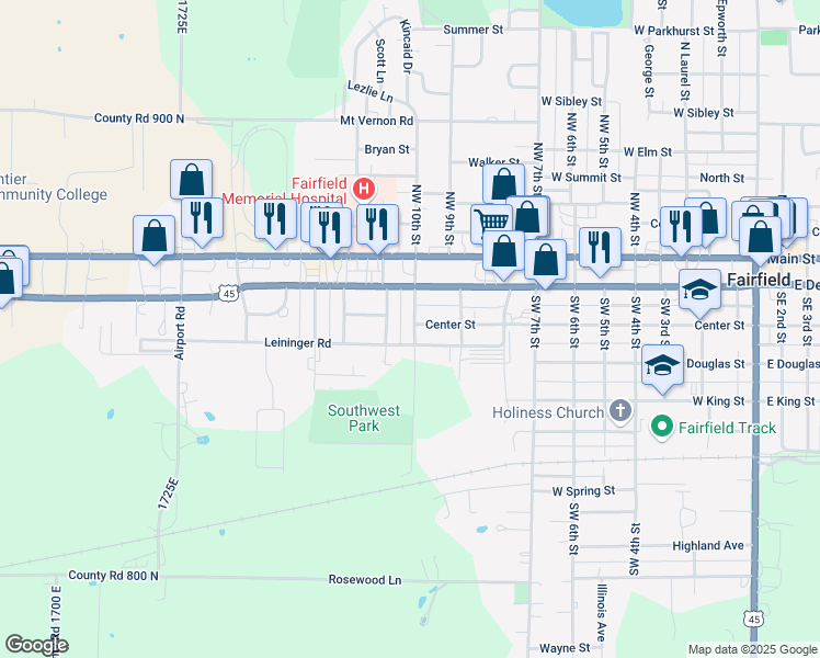map of restaurants, bars, coffee shops, grocery stores, and more near 300-398 SW 11th St in Fairfield