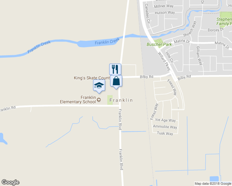 map of restaurants, bars, coffee shops, grocery stores, and more near 10468 Franklin Boulevard in Elk Grove