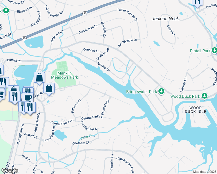 map of restaurants, bars, coffee shops, grocery stores, and more near 10 Annapolis Court in Ocean Pines