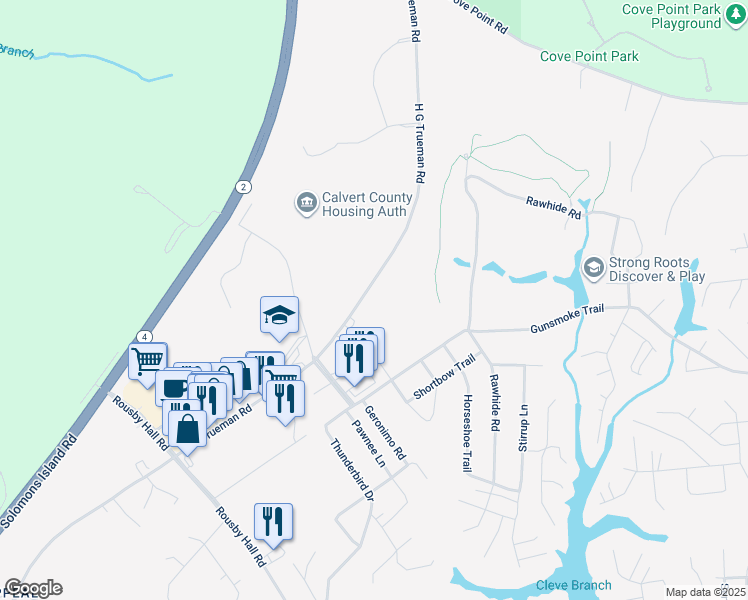 map of restaurants, bars, coffee shops, grocery stores, and more near 11524 H G Trueman Road in Lusby