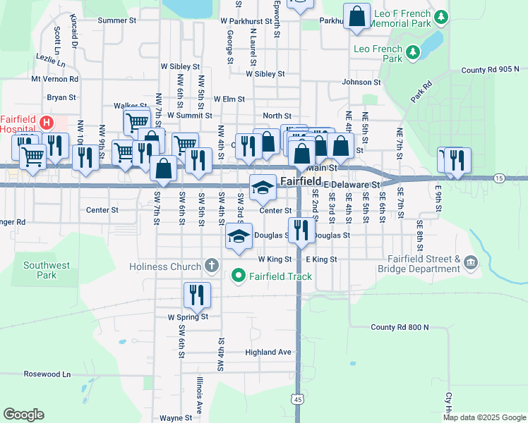 map of restaurants, bars, coffee shops, grocery stores, and more near 200 West Center Street in Fairfield