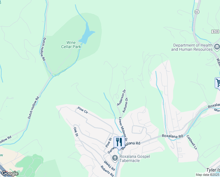 map of restaurants, bars, coffee shops, grocery stores, and more near 836 Lower Midway Dr in Dunbar