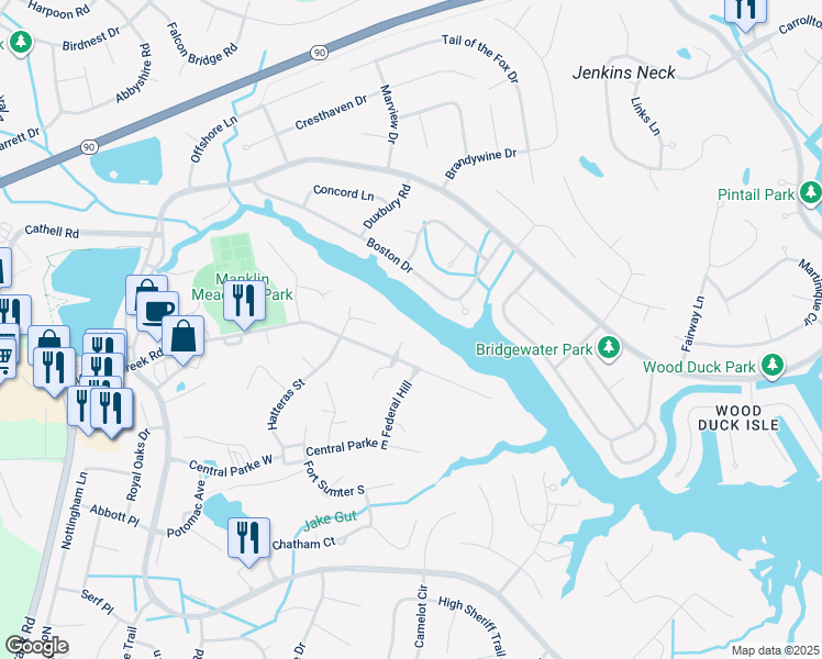 map of restaurants, bars, coffee shops, grocery stores, and more near 10 Annapolis Court in Ocean Pines