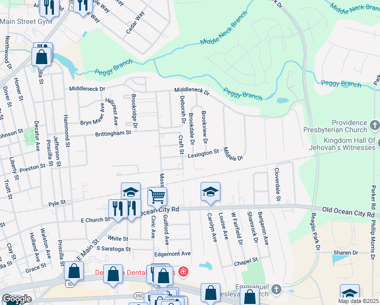map of restaurants, bars, coffee shops, grocery stores, and more near 300 Brookdale Drive in Salisbury