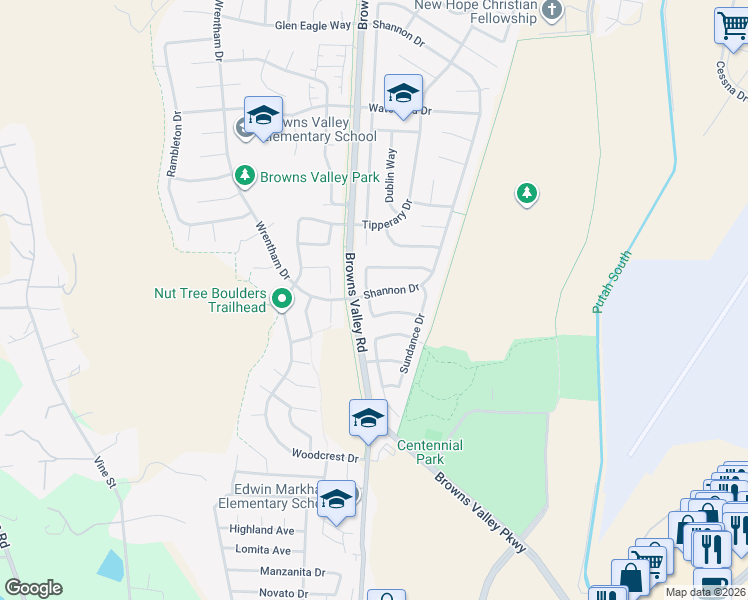 map of restaurants, bars, coffee shops, grocery stores, and more near 333 Shannon Drive in Vacaville
