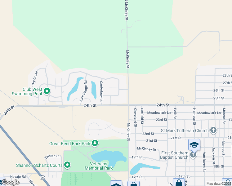 map of restaurants, bars, coffee shops, grocery stores, and more near 4100 Falcon Drive in Great Bend