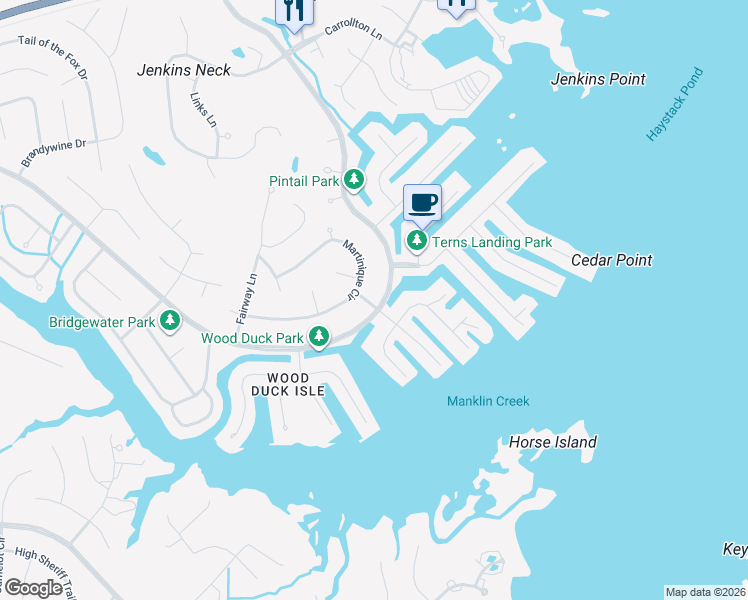 map of restaurants, bars, coffee shops, grocery stores, and more near 2 Belle View Drive in Ocean Pines