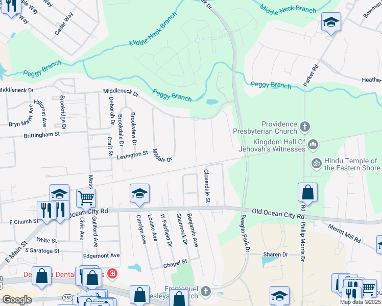 map of restaurants, bars, coffee shops, grocery stores, and more near 204 Aydelotte Road in Salisbury