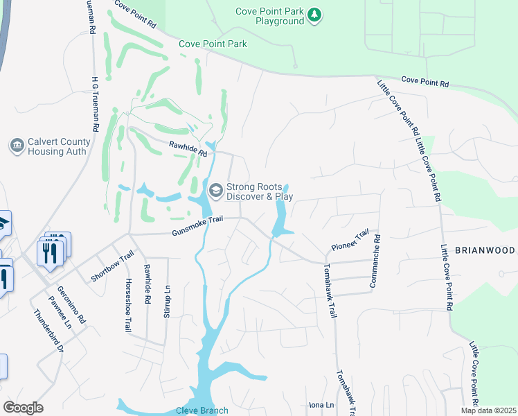 map of restaurants, bars, coffee shops, grocery stores, and more near 11285 Gunsmoke Court in Lusby