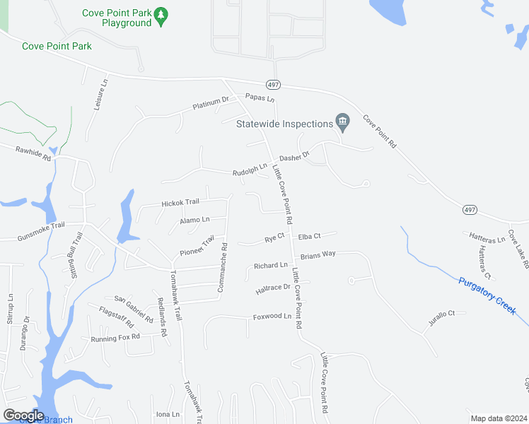 map of restaurants, bars, coffee shops, grocery stores, and more near 1972 Hummingbird Drive in Lusby