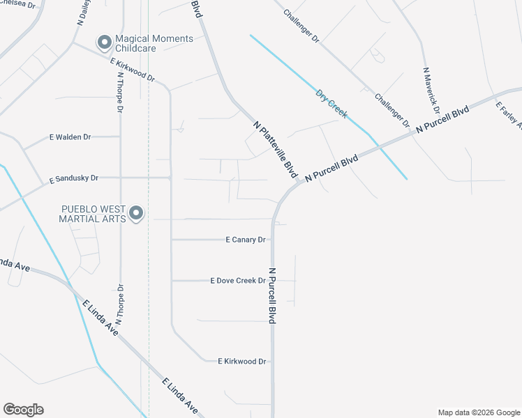map of restaurants, bars, coffee shops, grocery stores, and more near 1186 East Gunpowder Lane in Pueblo