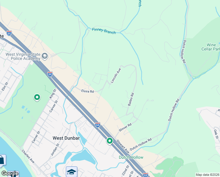 map of restaurants, bars, coffee shops, grocery stores, and more near 527 Lincoln Drive in Dunbar