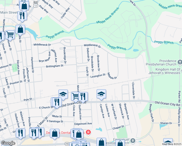 map of restaurants, bars, coffee shops, grocery stores, and more near 300 Brookdale Drive in Salisbury