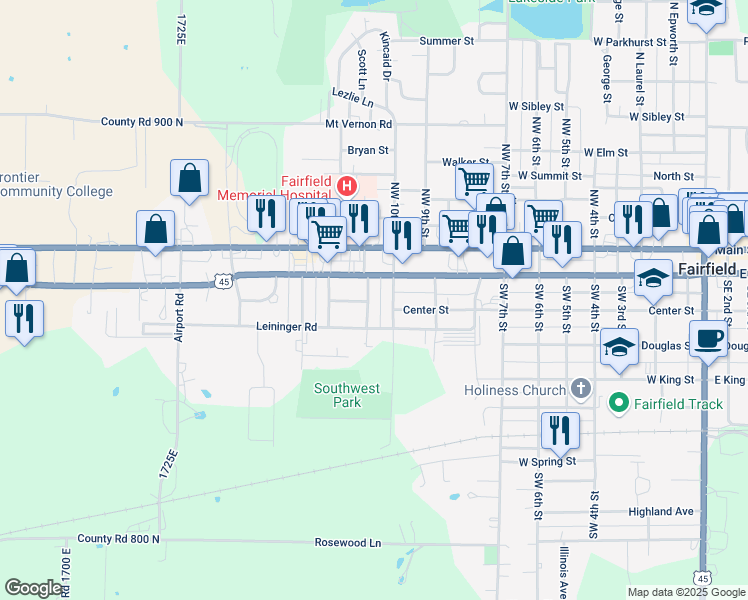map of restaurants, bars, coffee shops, grocery stores, and more near 300-398 SW 11th St in Fairfield