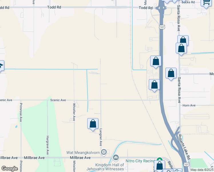 map of restaurants, bars, coffee shops, grocery stores, and more near 4178 Langner Avenue in Santa Rosa