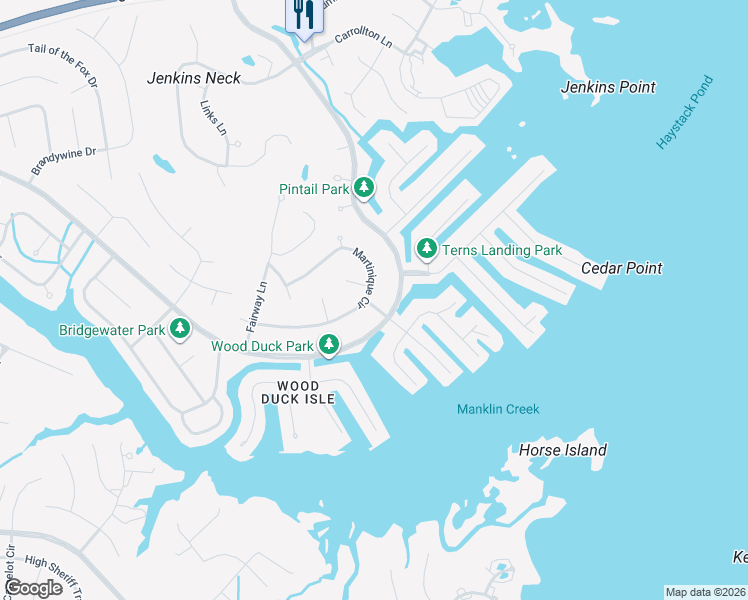 map of restaurants, bars, coffee shops, grocery stores, and more near 2 Belle View Drive in Ocean Pines