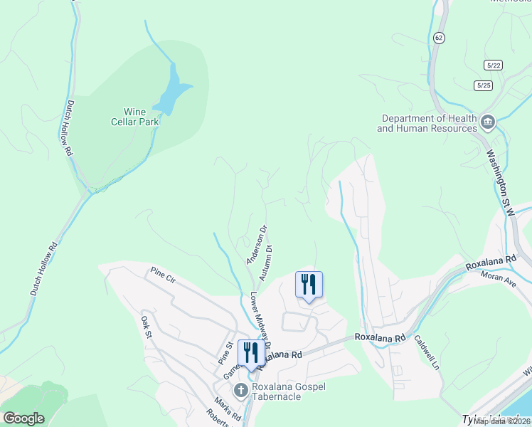 map of restaurants, bars, coffee shops, grocery stores, and more near 201 Autumn Drive in Dunbar