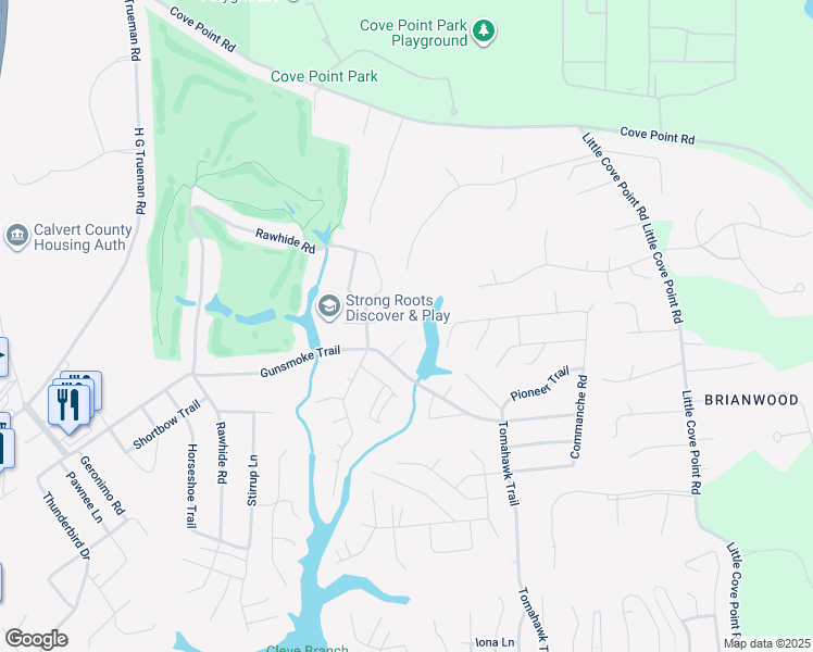 map of restaurants, bars, coffee shops, grocery stores, and more near 11281 Gunsmoke Court in Lusby