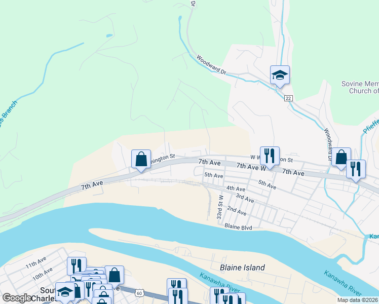 map of restaurants, bars, coffee shops, grocery stores, and more near 3500-3562 7th Ave in Charleston