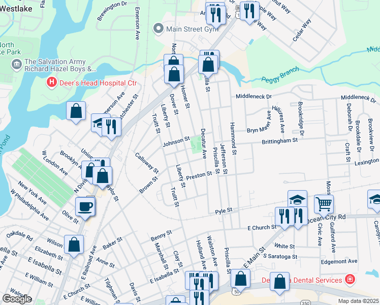 map of restaurants, bars, coffee shops, grocery stores, and more near 920 Brown Street in Salisbury