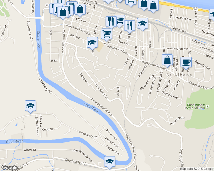 map of restaurants, bars, coffee shops, grocery stores, and more near 1112 Margaret Street in Saint Albans