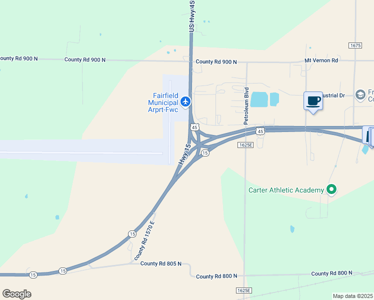 map of restaurants, bars, coffee shops, grocery stores, and more near Highway 15 in Fairfield