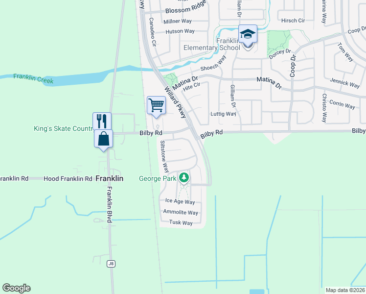 map of restaurants, bars, coffee shops, grocery stores, and more near 10425 Fossil Way in Elk Grove