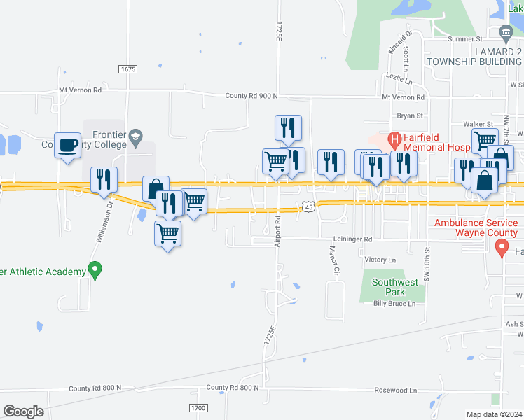 map of restaurants, bars, coffee shops, grocery stores, and more near 1561 West Delaware Street in Fairfield