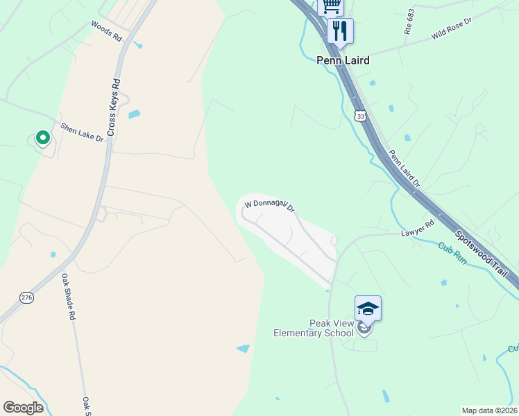 map of restaurants, bars, coffee shops, grocery stores, and more near 5970 West Donnagail Drive in Penn Laird