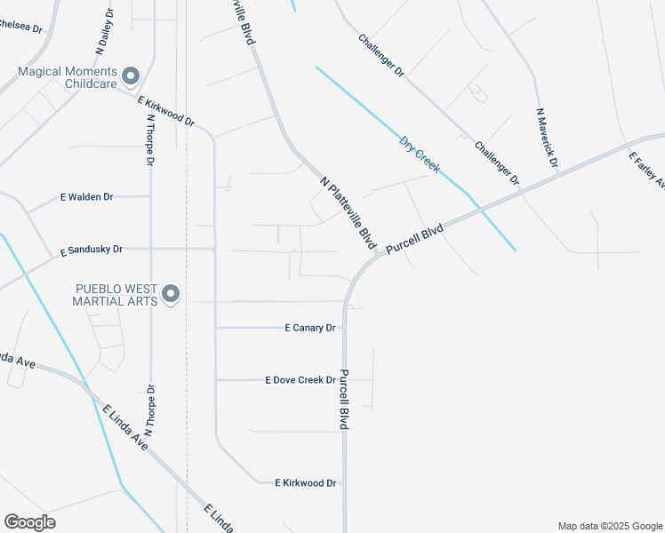 map of restaurants, bars, coffee shops, grocery stores, and more near 1185 East Gunpowder Lane in Pueblo West