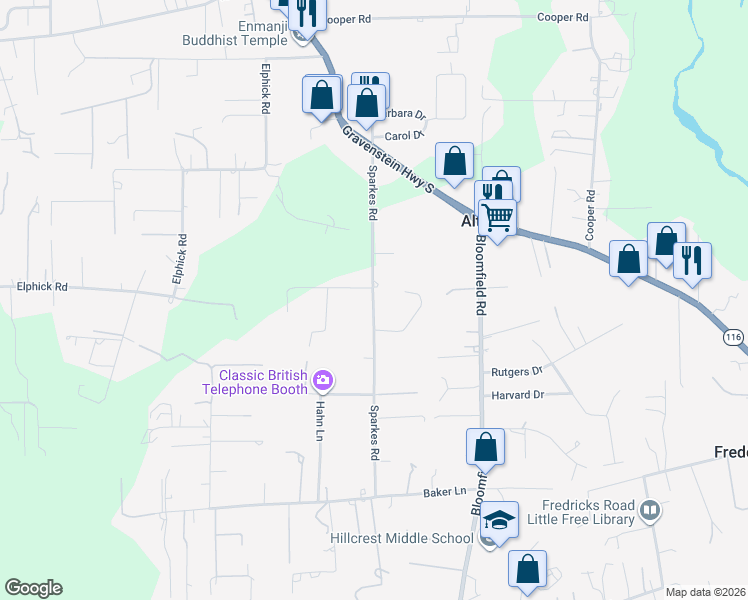 map of restaurants, bars, coffee shops, grocery stores, and more near 312 Mc Lendon Lane in Sebastopol