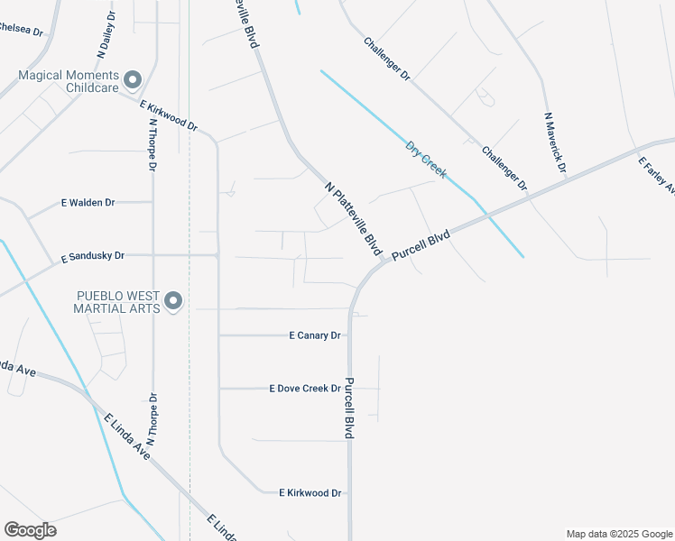 map of restaurants, bars, coffee shops, grocery stores, and more near 1185 East Gunpowder Lane in Pueblo