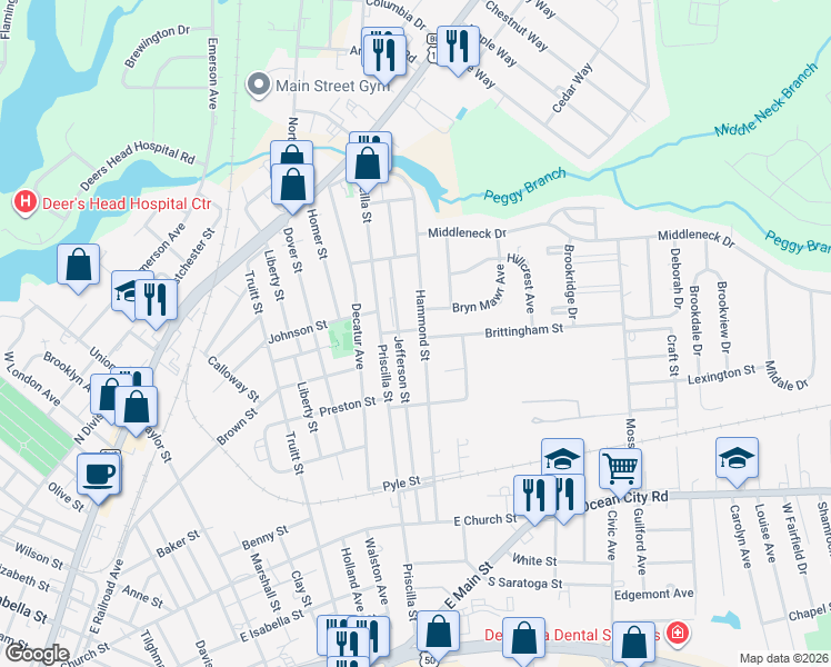 map of restaurants, bars, coffee shops, grocery stores, and more near 526 Hammond Street in Salisbury
