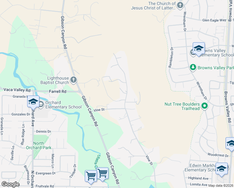 map of restaurants, bars, coffee shops, grocery stores, and more near 1020 Mulberry Court in Vacaville