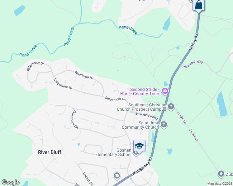 map of restaurants, bars, coffee shops, grocery stores, and more near 12700 Doe Ridge Place in Prospect