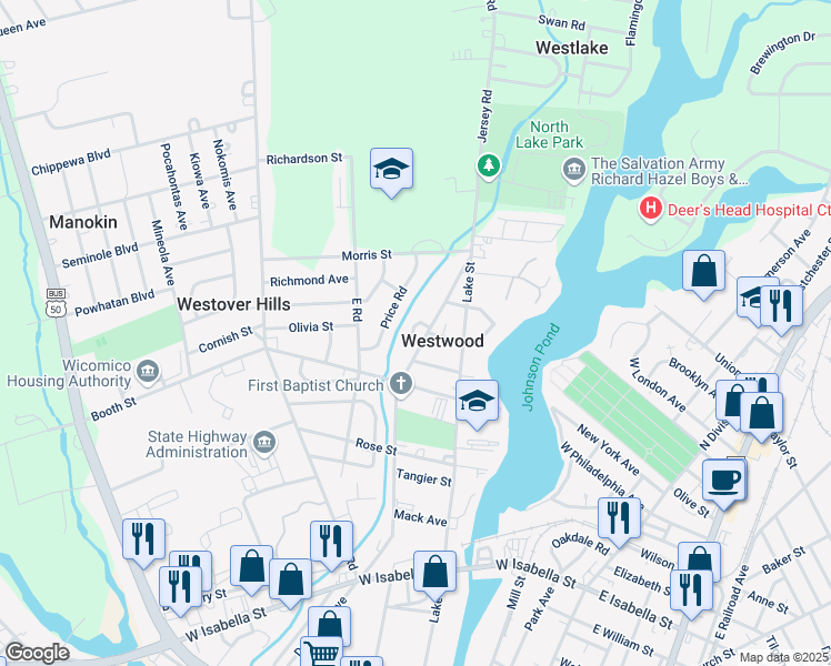 map of restaurants, bars, coffee shops, grocery stores, and more near 904 Delaware Avenue in Salisbury