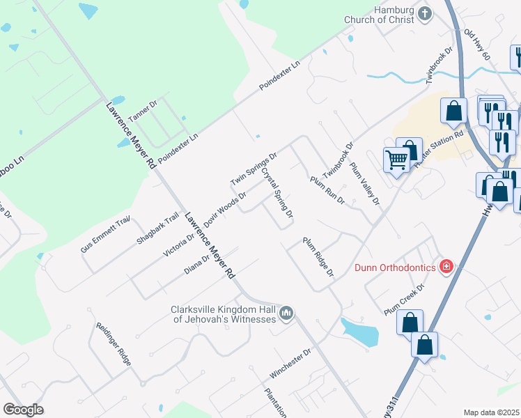 map of restaurants, bars, coffee shops, grocery stores, and more near 6912 Whispering Leaf in Sellersburg