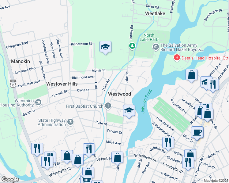 map of restaurants, bars, coffee shops, grocery stores, and more near 904 Delaware Avenue in Salisbury