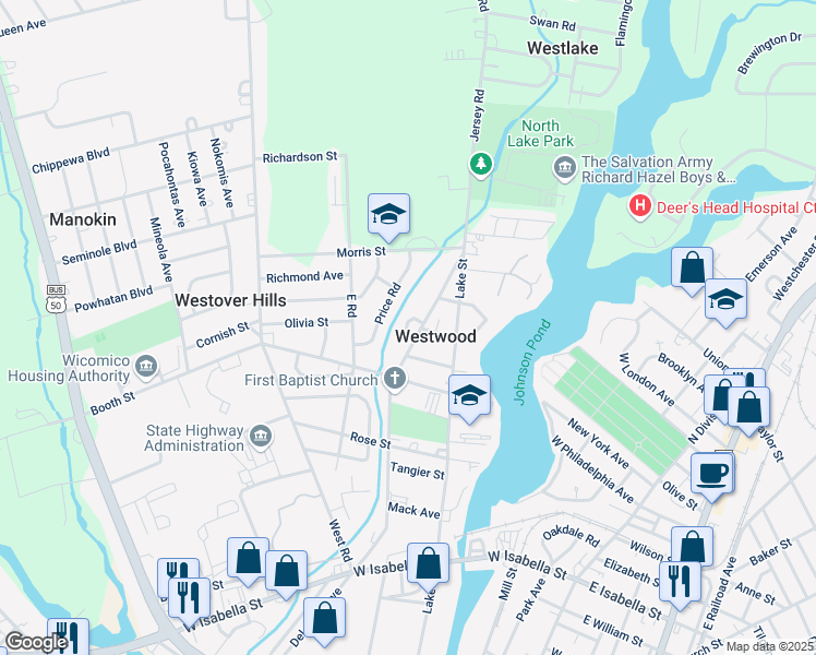 map of restaurants, bars, coffee shops, grocery stores, and more near 904 Delaware Avenue in Salisbury