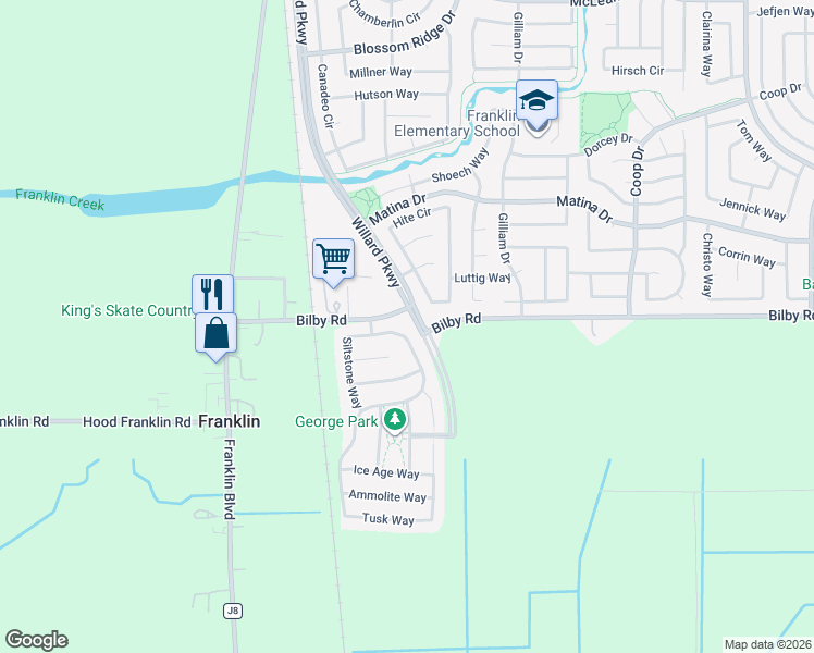 map of restaurants, bars, coffee shops, grocery stores, and more near 10425 Fossil Way in Elk Grove
