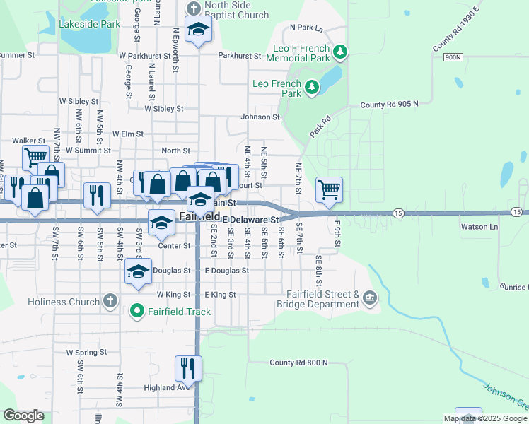 map of restaurants, bars, coffee shops, grocery stores, and more near 412 East Main Street in Fairfield