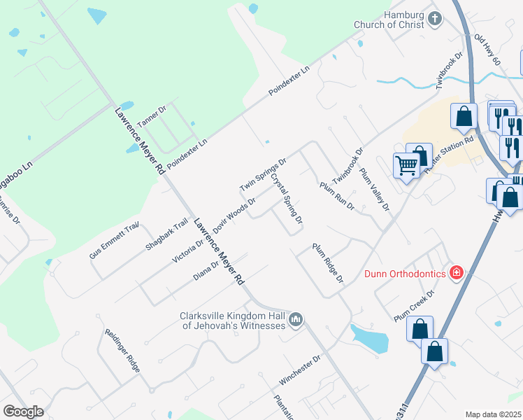 map of restaurants, bars, coffee shops, grocery stores, and more near 6912 Whispering Leaf in Sellersburg