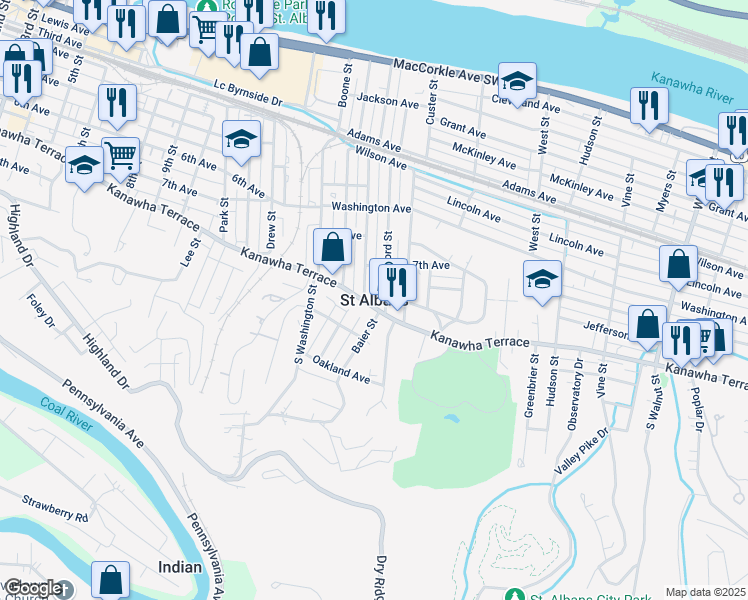 map of restaurants, bars, coffee shops, grocery stores, and more near in Saint Albans