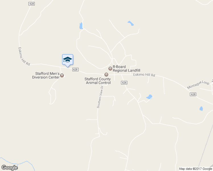 map of restaurants, bars, coffee shops, grocery stores, and more near 25 Southern View Drive in Stafford